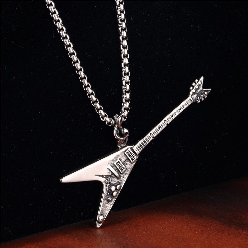 PAMTIER Men's Stainless Steel Retro Electric Guitar Pendant Punk Necklace with Chain - Image 4
